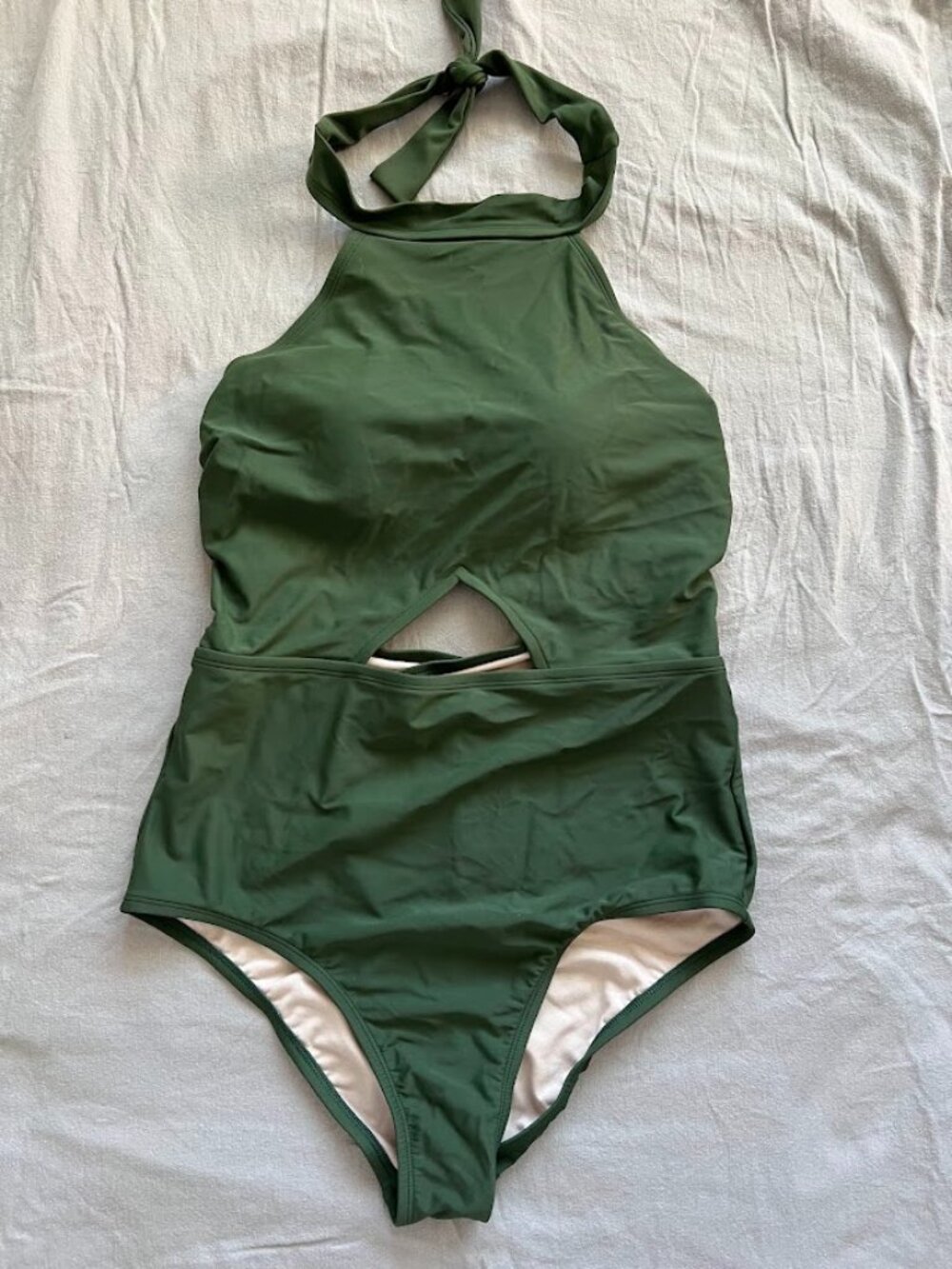 Kona Sol Green Halter High-Neck Tie Cutout One Piece Swimsuit Size Large